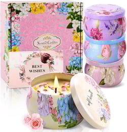 Women's Scented Candle Gift Set, 4-Piece Pack 4.4 oz(About 124.7 Grams) Christmas Home Candle,120 Hours Long lastingAromatherapy Candle, Natural Soy Wax, Stress Relief, Birthday, Christmas Ideal Gift Fancy pattern