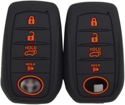 Silicone 4 Buttons Remote Key Fob Cover for Toyota 2019+ Land Cruiser 2021+ Venza RAV4 4Runner Corolla Se Grand Highlander Tundra Crown 2022+ Tacoma Trailhunter TRD SR5 Corolla Camry XSE SE Black(all red buttons) x 2 4 buttons