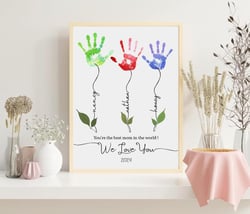 KORAFINA Gifts For Mom Personalized Mom Handprint Gift For Mother's Day Or Birthday Flower Handprint Craft For Kids Grandma Mothers Day Canvas Wall Art Mom 08 17L" x 11W"