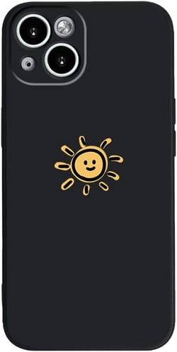 Compatible with iPhone Case,Silicone Cute Couple Matching Cartoon Sun Moon Camera Lens Protection Soft Shockproof Cover Phone Case (Blacksun,iPhone 14 Pro)