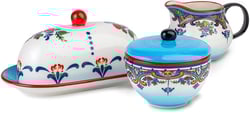 Euro Ceramica Zanzibar Collection 3-Piece Breakfast Accessory Set, Spanish Floral Design