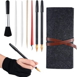 Scratch Painting Art Tool, 9 Pieces Scratching Drawing Tool Set, Including Artist Glove, Tool Bag, Scratch Coloring Pens, Plastic and Wooden Stylus, Scraper, Clean Brush