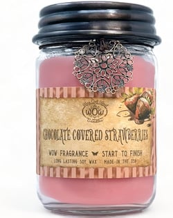 Scented Candle for Home by Way Out West Candles - Long Lasting Home Fragrance or Essential Oils - Small Candles Gifts for Women - 12 Oz Chocolate Covered Strawberry Natural Soy Candles - Made in USA Apothecary Jar Candle Apothecary- Chocolate Covered Strawberry