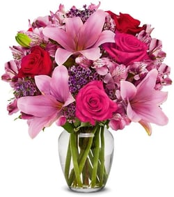 From You Flowers - Rose and Lily Bouquet with Glass Vase (Fresh Flower Bouquets) Mother's Day, Birthday, Anniversary, Get Well, Congratulations, Thank You, All Occasions