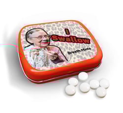 I Swallow Breath Mints - Peppermint Breath Mints - Novelty Candy Gift for Women - Hinged Collectible Tin of Sugar-Free Candy