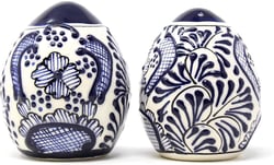 Encantada Handmade Hand-Painted Authentic Mexican Pottery, Salt and Pepper Shaker Set, Blue Flower (MC085F-K2)