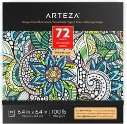 ARTEZA Adult Coloring Book, Floral Designs, 72 Sheets, 6.4x6.4 Inches Coloring Pages, 100 lb Paper, Gray Outlines 6.4 x 6.4 Inches, 72 Sheets Floral Illustrations
