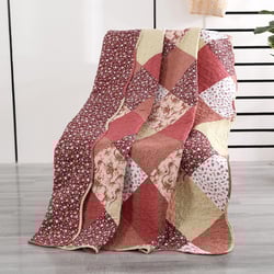 Qucover Quilted Throw Blanket, 59x79 Inch Patterened Patchwork Quilt, Soft Microfiber Reversible Multicolor Shabby Chic Floral Coverlet, Lightweight Bed Quilt Cover for for Couch Sofa Multicolor 59"x79"