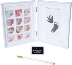 RECUTMS Baby Keepsake Frame, Baby Hand and Footprint Baby's First Year Nursery Photo Picture Frame Kit with Ink Pad and Pen, Anniversary Growth Record for Mom/Newborn for Baby Shower (White)
