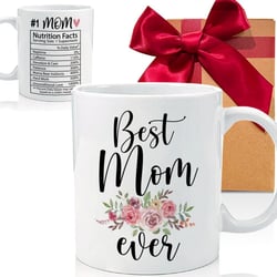 Best Mom Ever Mug, Fun Mom Nutritional Facts Mug Novelty Mom Mug Gift, Birthday Present Ideas for Mom Women, Funny Unique Mothers Day Mug Gift Idea for Mom from Son Daughter Kids-105, White