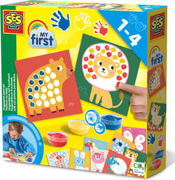 SES Creative: My First Fingerprint Paint Art - Craft Set, 10 Animal Coloring Sheets, Yellow-Red-Blue Non-Toxic Paint, Toy, Baby-Toddler-Kids Ages 1+