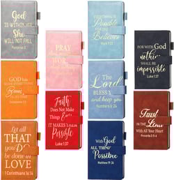 Fulmoon 10 Pcs Christian Notebooks Bulk Bible Verse Notebooks for Women Men Religious Leather Journal, Inspirational Prayer Notebook for Church Supplies, 8.3 x 5.5 Inches, 10 Colors