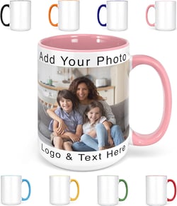 Custom Photo Coffee Mug, Pink, 11 Oz or 15 Oz Personalized Mug with Picture, Text, Name - Photo Gifts, Custom Mug, Taza Personalizadas Light Pink