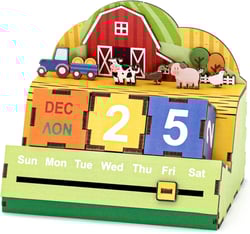 3D Wooden Puzzles Perpetual Calendar Blocks, DIY Puzzle Date Desk Calendar for Student, Handmade Desktop Perpetual Calendar, Kids Date Display Funny Unique Birthday Gifts (Fun Farm)