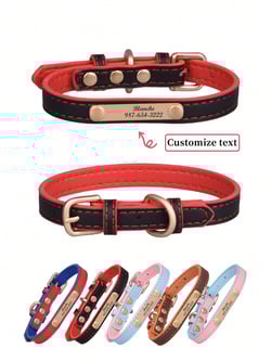 1pc Personalized Durable Red & Black Leather Dog Collar, Engraved Pet ID Tags, Anti-Lost Custom Dog Collar, Suitable For Small, Medium, And Large Dogs